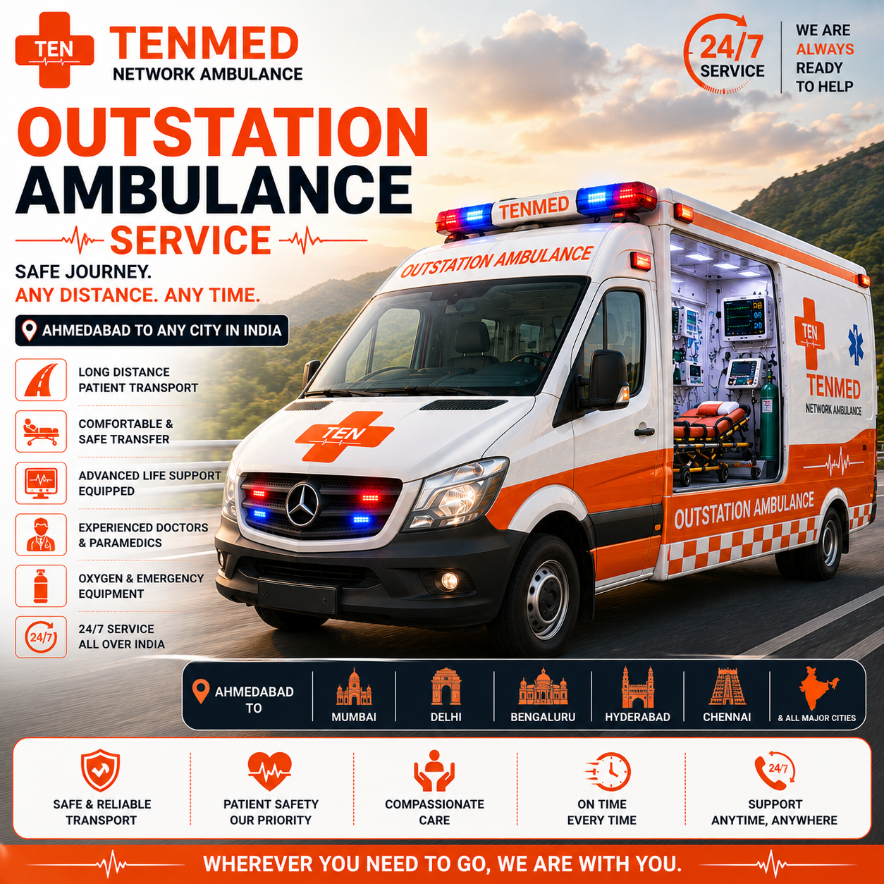 Outstation Ambulance Service from Ahmedabad